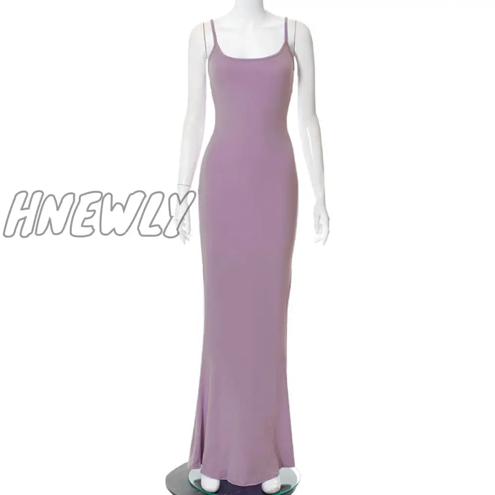 Hnewly Satin Slip Sleeveless Backless Maxi Dress Women Y2K Summer Bodycon Elegant Sexy Outfits