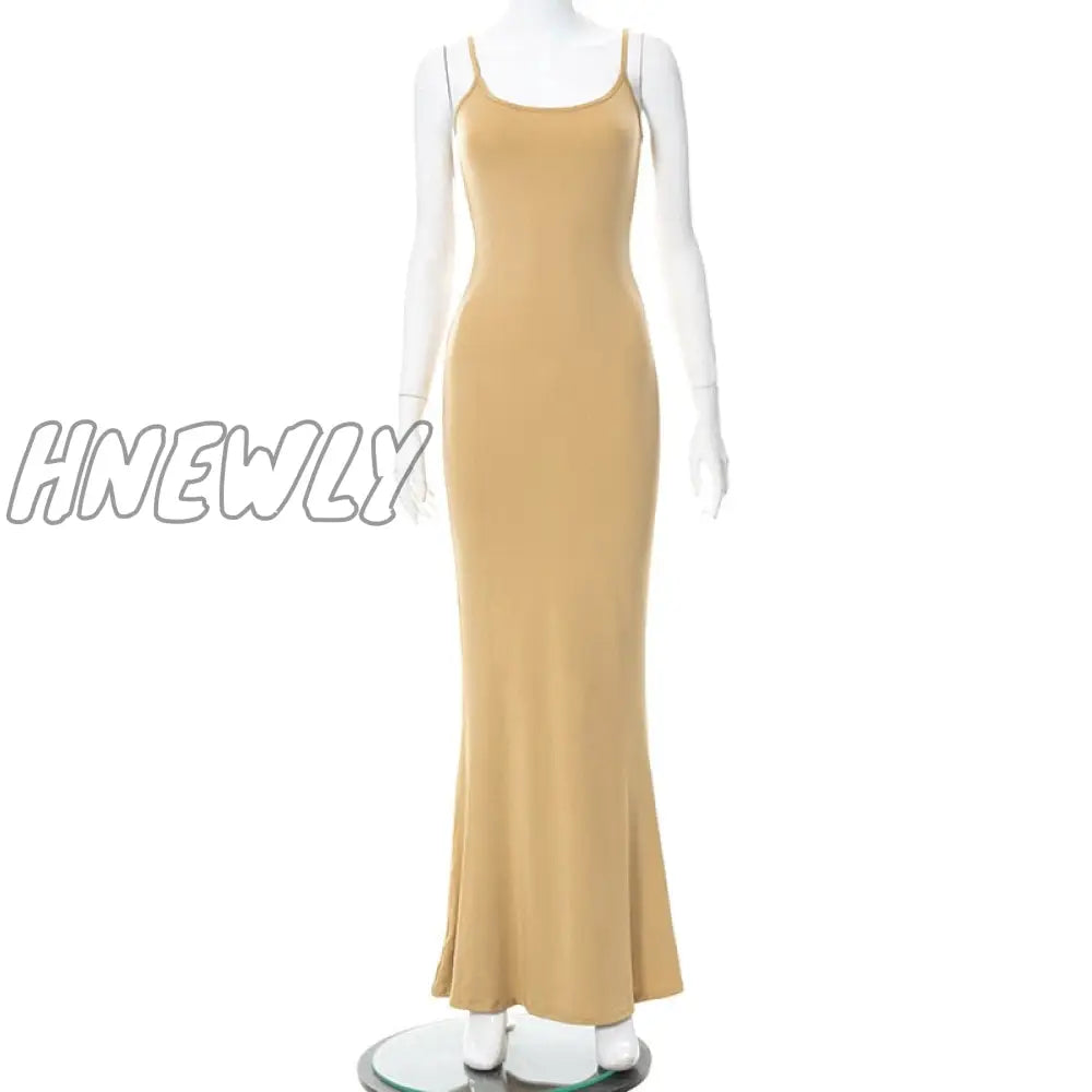 Hnewly Satin Slip Sleeveless Backless Maxi Dress Women Y2K Summer Bodycon Elegant Sexy Outfits