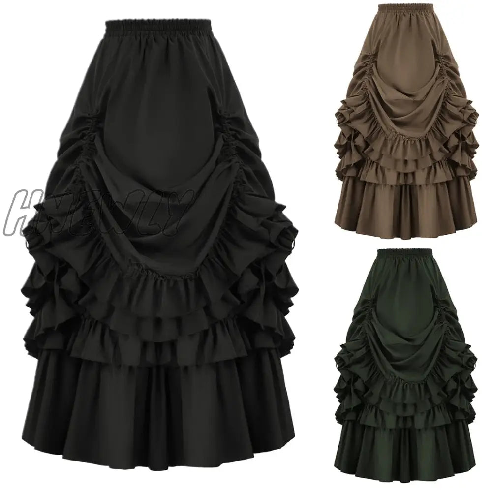 Hnewly Scarlet Darkness Women’s Gothic Steampunk Skirt Victorian High-Low Bustle Renaissance Costume