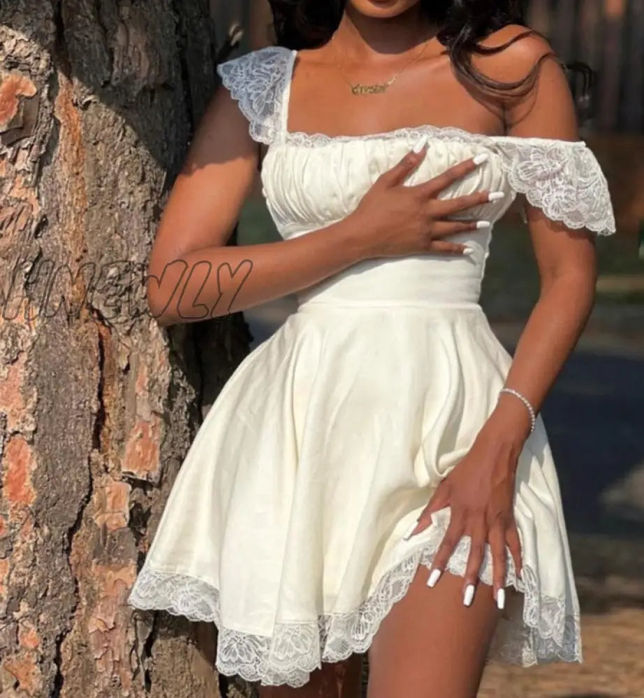 Hnewly Sexy A Line White Dress Short Lace Holiday Club Party Dresses Casual Mini Sweet Back Up