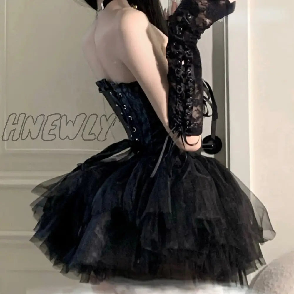 Hnewly Sexy Bunny Angel Halloween Costumes Women V-Neck Camisole Crop Tops Mesh A-Skirt Suit Fairy