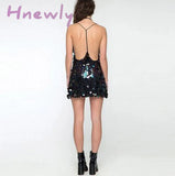 Hnewly Sexy Club Dress Black Sequins Glitter Straps Short Cocktail Party Disco Dance Nightclub Nye