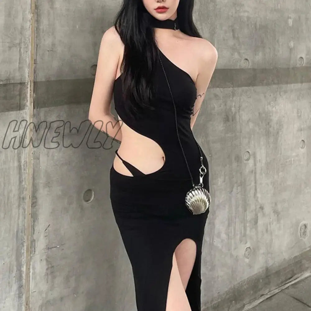 Hnewly Sexy Elegant Long Dress Women Summer Sleeveless Cut Out Irregular High Split Club Dresses