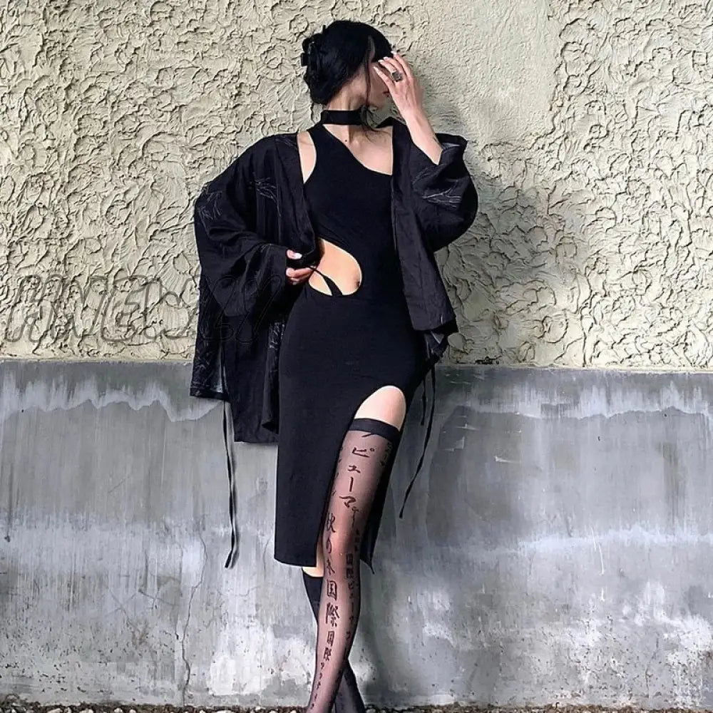 Hnewly Sexy Elegant Long Dress Women Summer Sleeveless Cut Out Irregular High Split Club Dresses