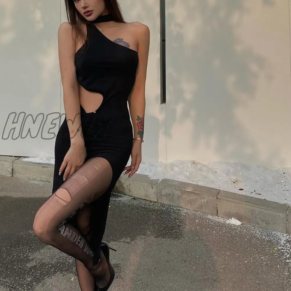 Hnewly Sexy Elegant Long Dress Women Summer Sleeveless Cut Out Irregular High Split Club Dresses