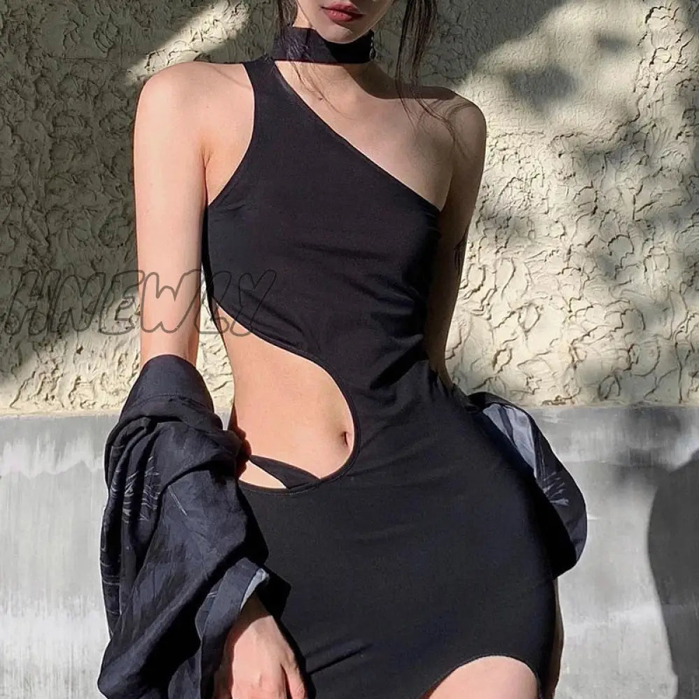 Hnewly Sexy Elegant Long Dress Women Summer Sleeveless Cut Out Irregular High Split Club Dresses