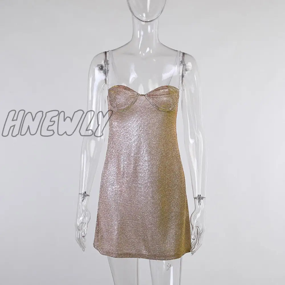 Hnewly Sexy Glitter Sequins Straps Mini Dress Women Sleeveless Evening Party Fairy Dresses Summer