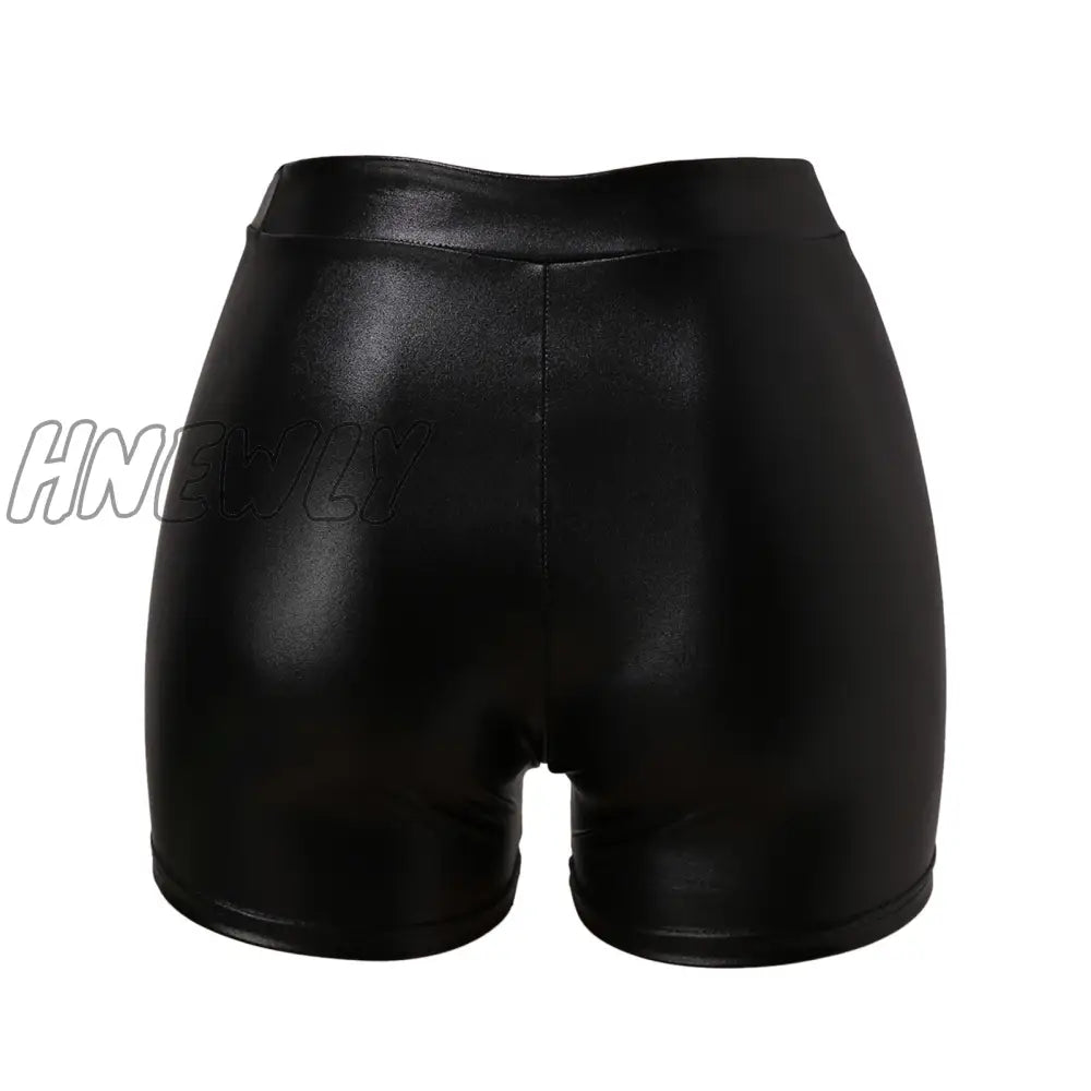 Hnewly Sexy Nightclub Leather Shorts Women High Waist Bodycon Push Up Black Short Joggers Sports