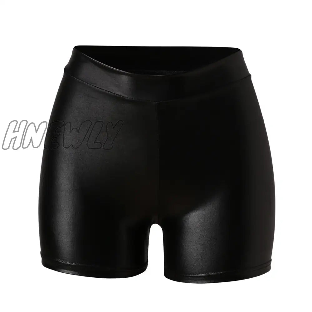 Hnewly Sexy Nightclub Leather Shorts Women High Waist Bodycon Push Up Black Short Joggers Sports