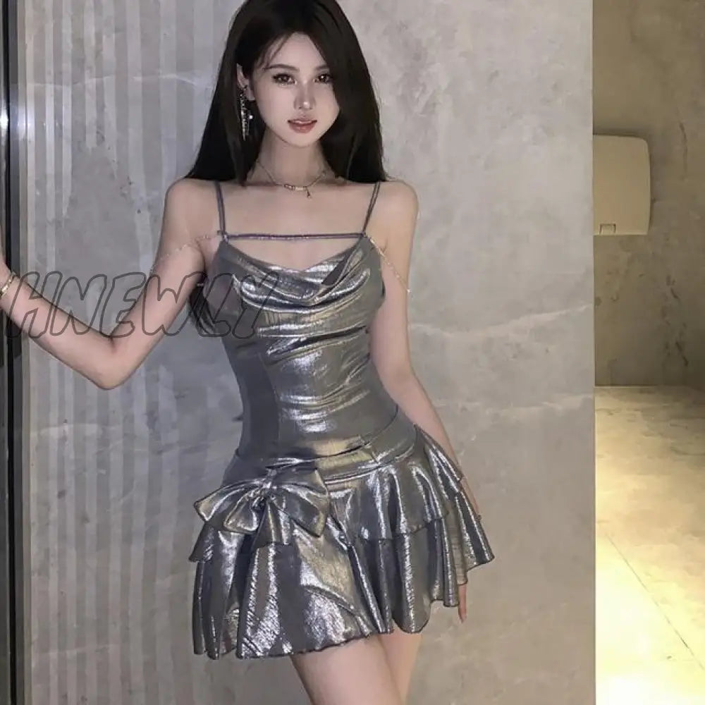 Hnewly Sexy Ruffle Mini Dress Pink Asymmetrical Bodycon Summer Elegant Party For Women 2024 Fashion