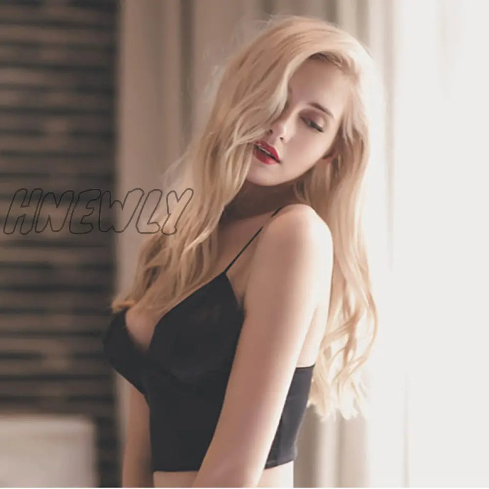 Hnewly Sexy Satin Crop Tops Women Wireless Bralette Crochet Top Female Spaghetti Strap T-Shirt