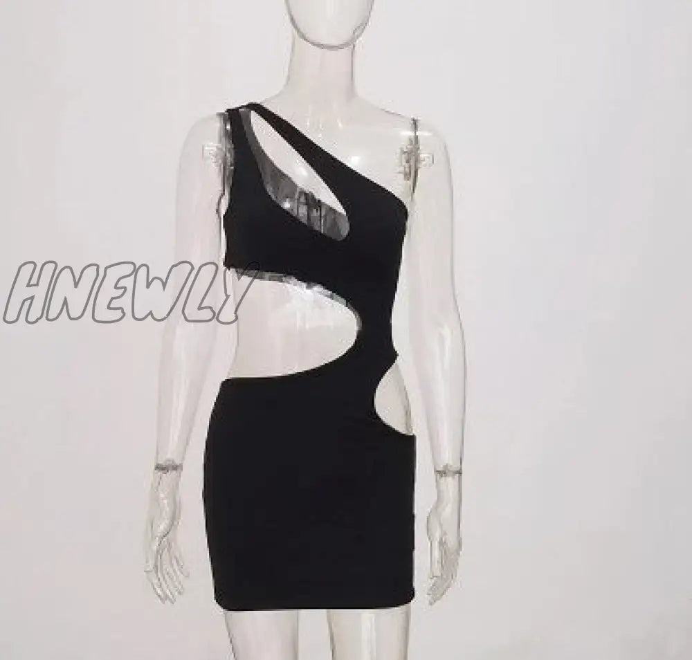 Hnewly Sexy Sequins Trend Women Mini Dress One Shoulder Hollow Out Elastic Bodycon Waistless Skinny