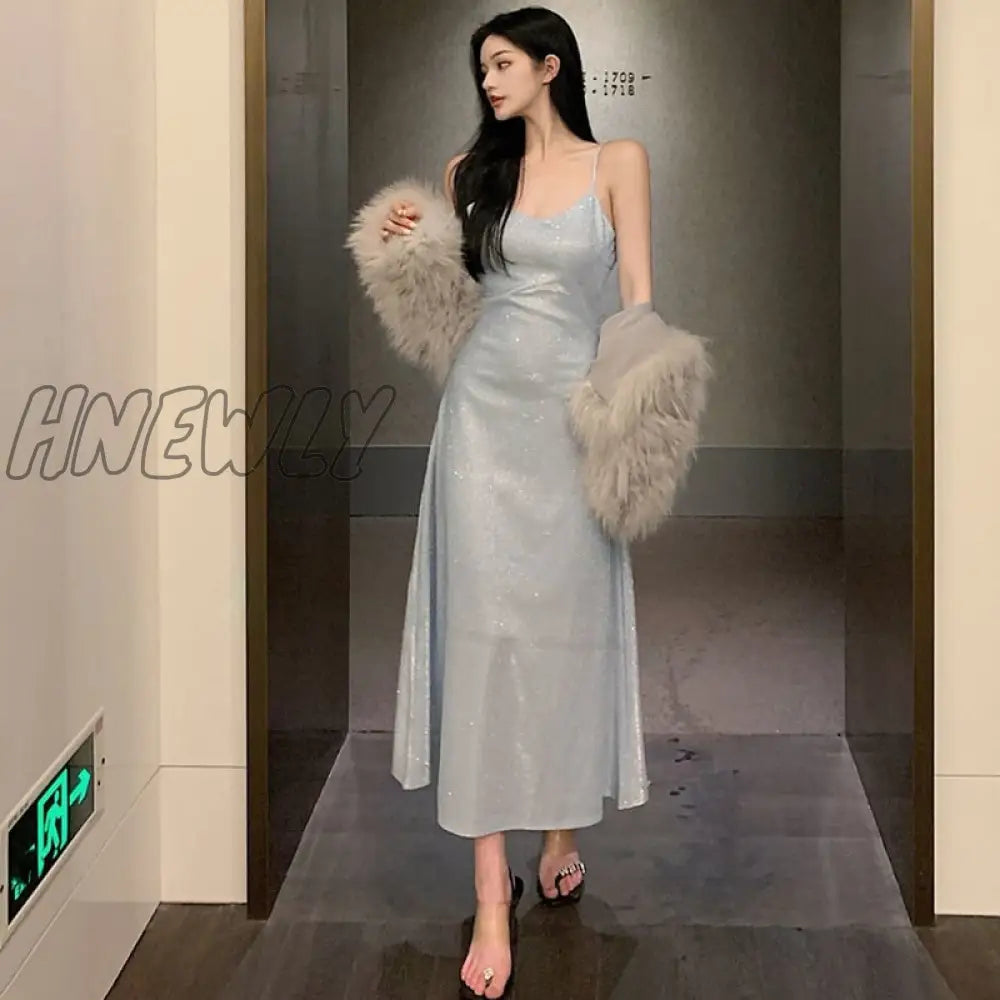 Hnewly Sexy Slim Fit Spaghetti Strap Dress Women Fashion Sequin Off Shoulder Party Woman Elegant