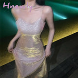 Hnewly Sexy Slim Fit Spaghetti Strap Dress Women Fashion Sequin Off Shoulder Party Woman Elegant