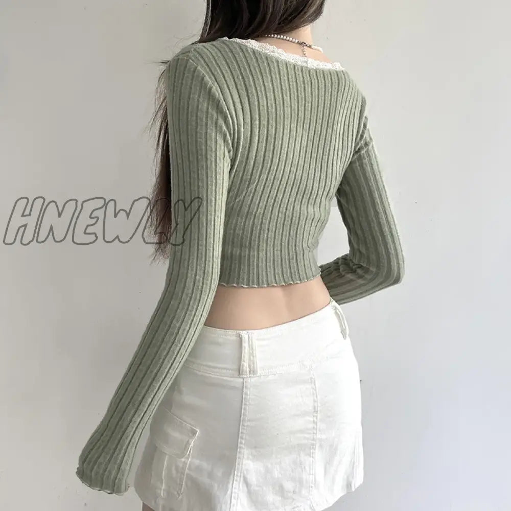 Hnewly Sexy Tees Women New Autumn Streetwear Long Sleeves V-Neck Slim Crop Top Asymmetrical Fashion