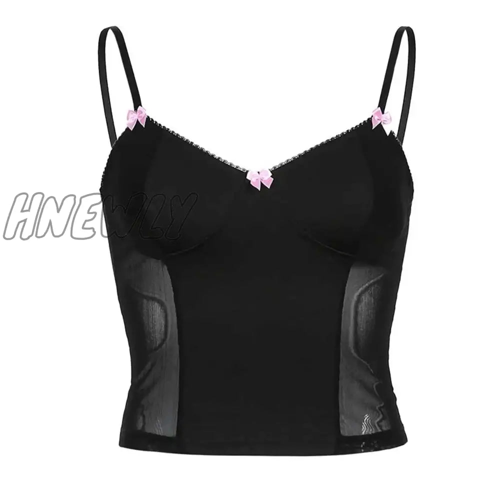 Hnewly Sexy V Neck Lace Trim Mesh Patchwork Crop Top Women E Girls Fashion Casual Vintage Y2K