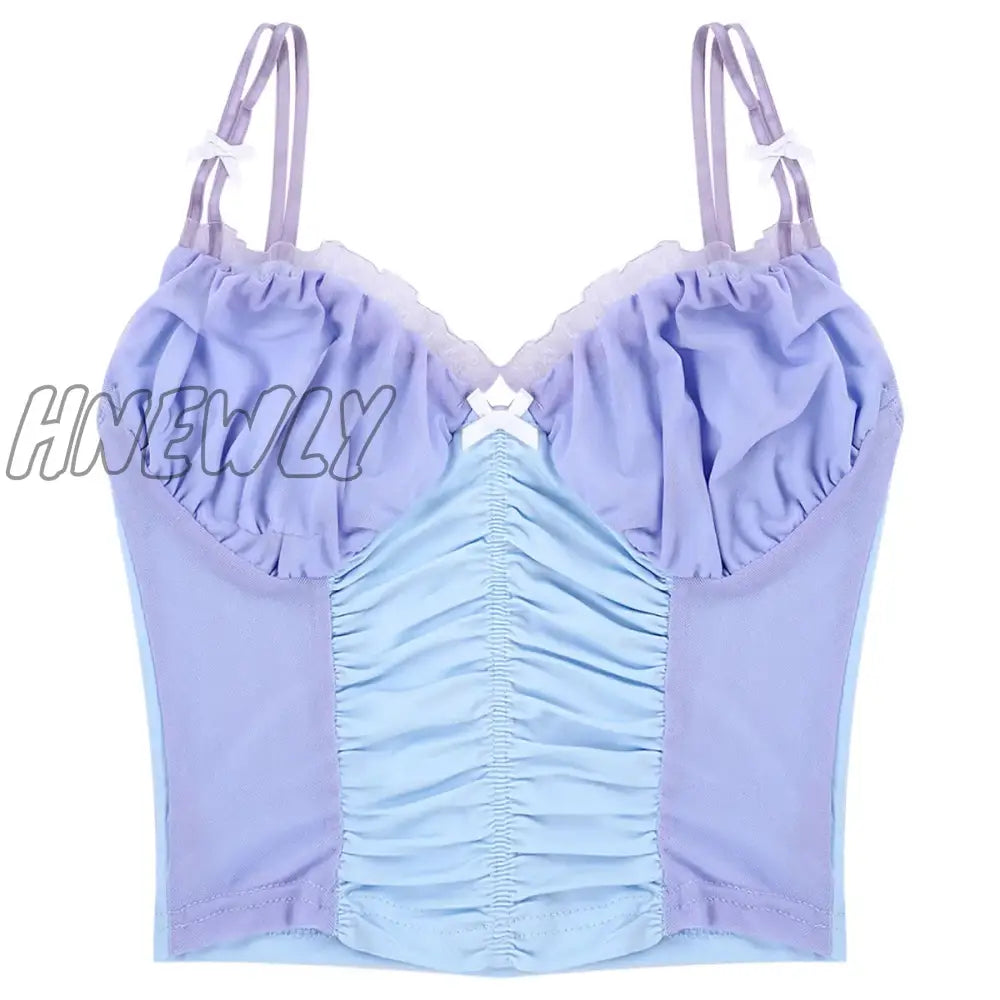 Hnewly Sexy V Neck Lace Trim Mesh Patchwork Crop Top Women E Girls Fashion Casual Vintage Y2K