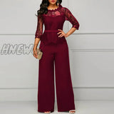Hnewly Sexy Women Lace Hollow Out Jumpsuit Spring Autumn Solid O-Neck Half Sleeve Party Rompers
