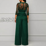Hnewly Sexy Women Lace Hollow Out Jumpsuit Spring Autumn Solid O-Neck Half Sleeve Party Rompers