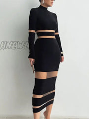 Hnewly Sexy Women’s Dresses Summer Contrast Lace One Shoulder Plain Long Sleeve Skinny Party