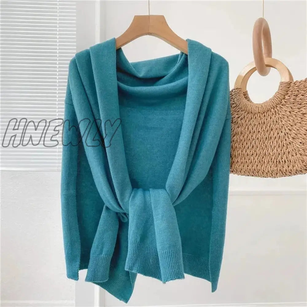 Hnewly Shawl Knitted Tops Cape Autumn Winter New Korean Fashion Sweter Damski Warm Wild Solid Scarf