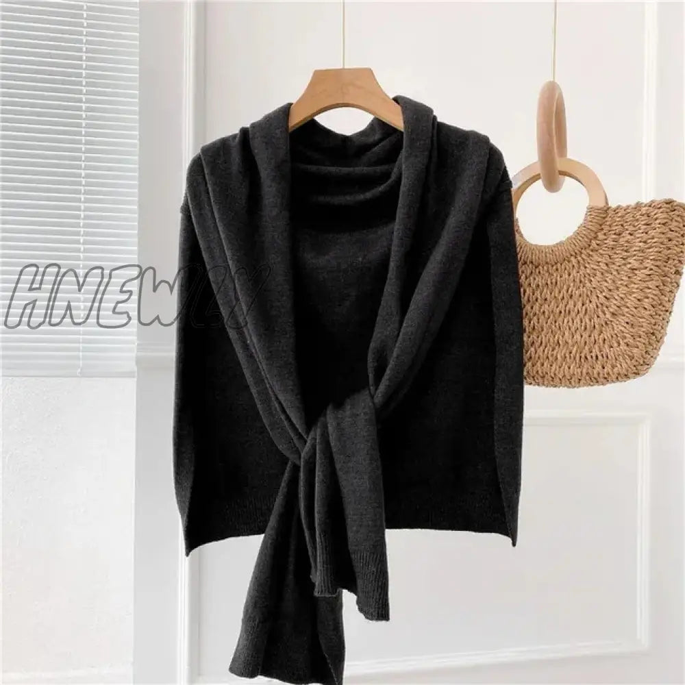 Hnewly Shawl Knitted Tops Cape Autumn Winter New Korean Fashion Sweter Damski Warm Wild Solid Scarf