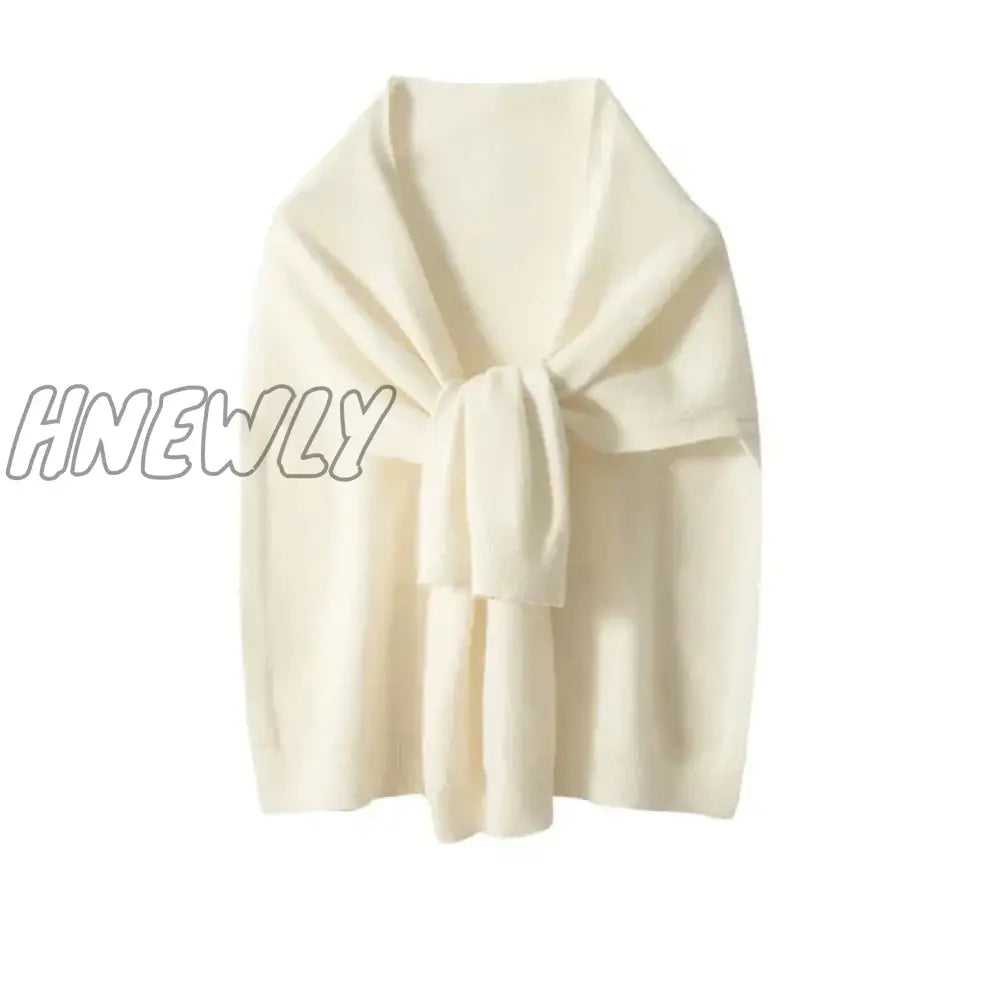 Hnewly Shawl Knitted Tops Cape Autumn Winter New Korean Fashion Sweter Damski Warm Wild Solid Scarf