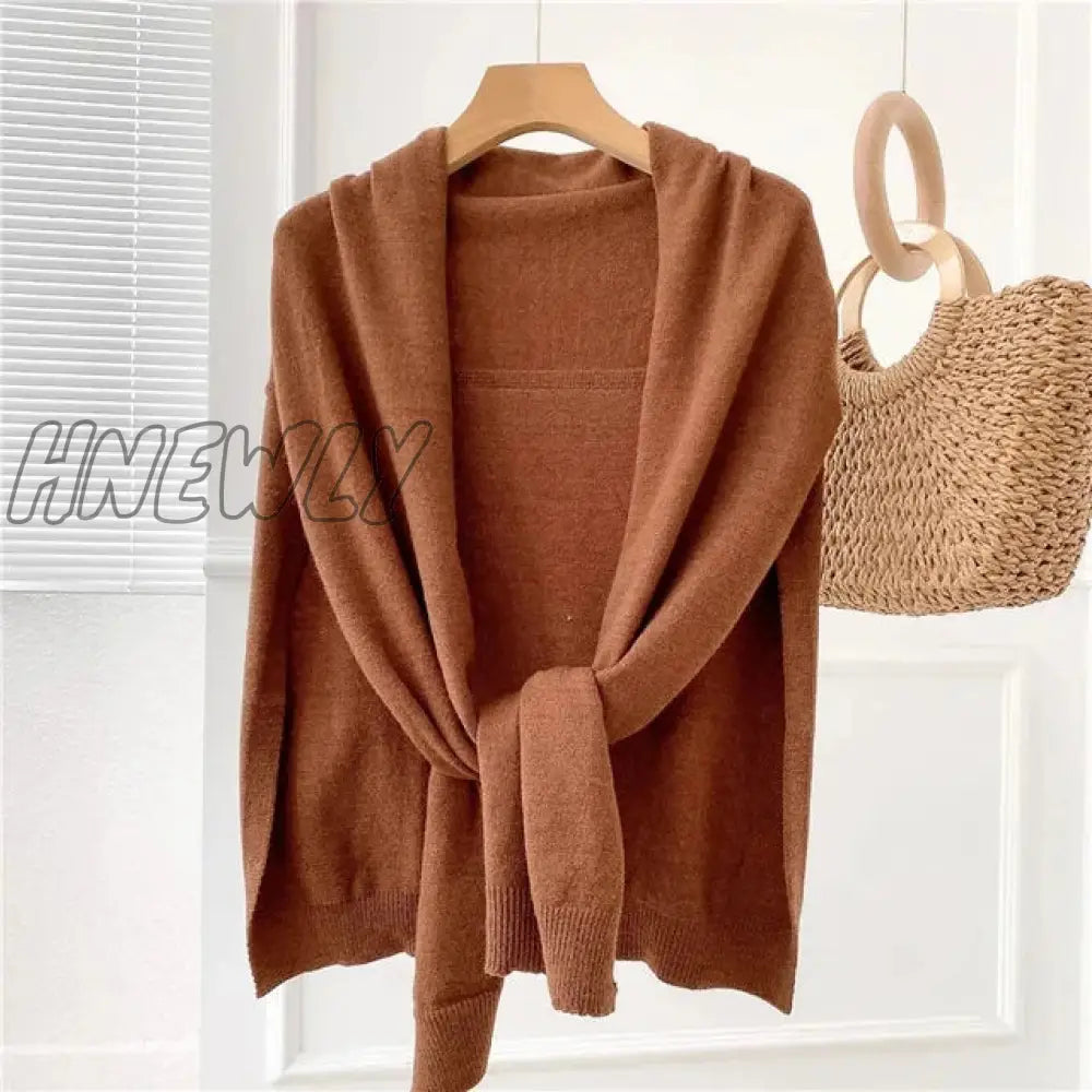 Hnewly Shawl Knitted Tops Cape Autumn Winter New Korean Fashion Sweter Damski Warm Wild Solid Scarf