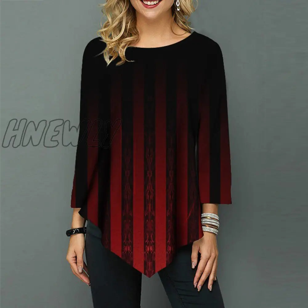 Hnewly Shirt Blouse Women Plus Size 5Xl Fashion New Spring Print Blue Tops 3/4 Sleeve Elasticity