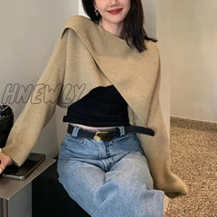 Hnewly Short Pullovers Sweaters Autumn Winter Streetwear Knitted Sweater Women’s Long Sleeve