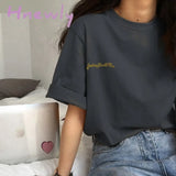 Hnewly Short Sleeve T-shirts Women Summer Embroidery Loose Korean Style Simple All-match Trendy Causal Chic Girls Ins BF Tees Daily New Trendy Summer Fits