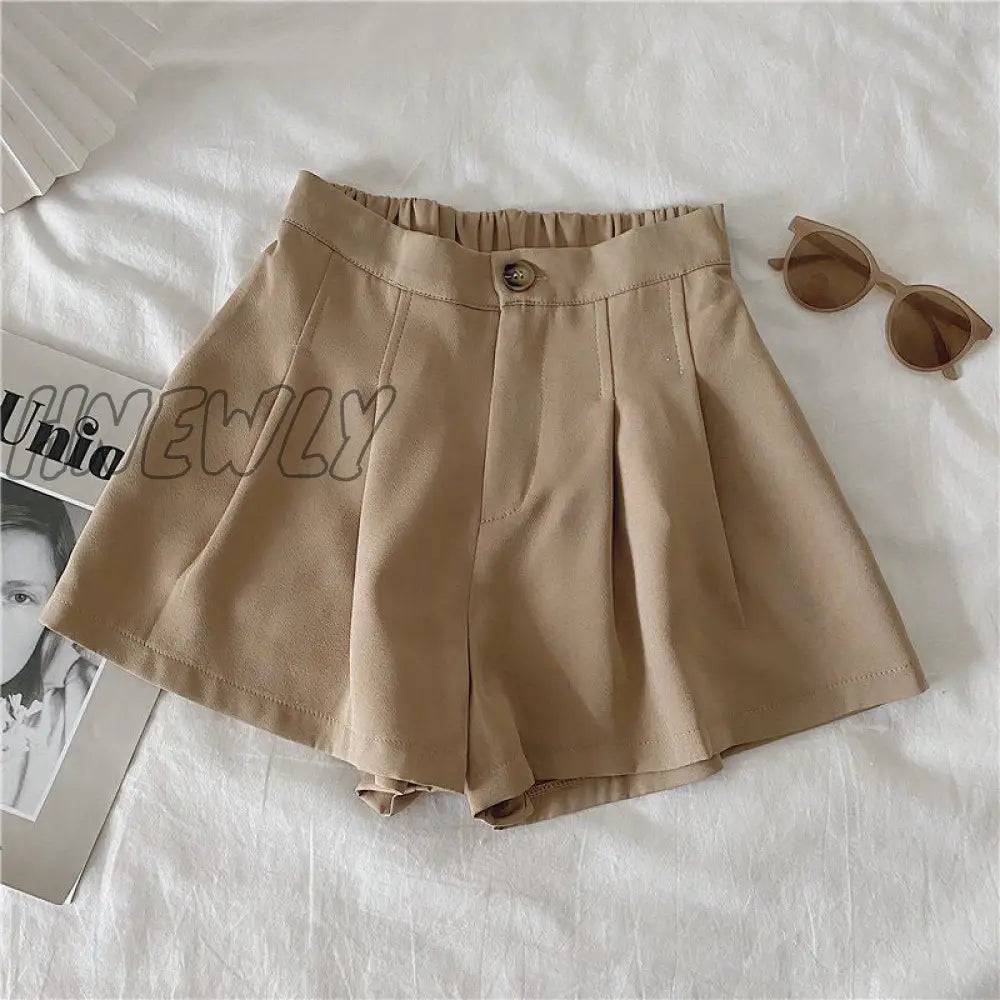 Hnewly Shorts Women Fashion Simple Casual Solid Comfortable High Waist Trousers Ulzzang Pleated