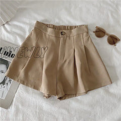 Hnewly Shorts Women Fashion Simple Casual Solid Comfortable High Waist Trousers Ulzzang Pleated