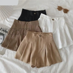 Hnewly Shorts Women Fashion Simple Casual Solid Comfortable High Waist Trousers Ulzzang Pleated