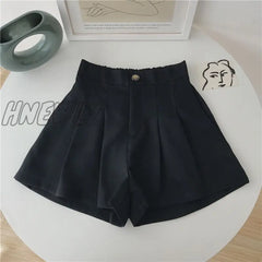 Hnewly Shorts Women Fashion Simple Casual Solid Comfortable High Waist Trousers Ulzzang Pleated
