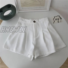 Hnewly Shorts Women Fashion Simple Casual Solid Comfortable High Waist Trousers Ulzzang Pleated