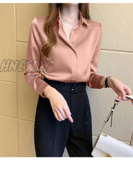 Hnewly Silk Women’s Shirt Long Sleeve Fashion Woman Blouses Satin Top Female Shirts And Blouse
