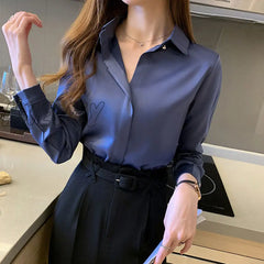 Hnewly Silk Women’s Shirt Long Sleeve Fashion Woman Blouses Satin Top Female Shirts And Blouse