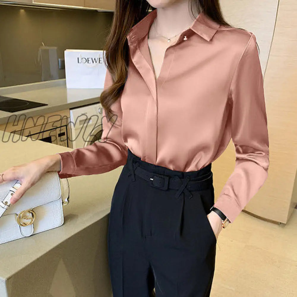 Hnewly Silk Women’s Shirt Long Sleeve Fashion Woman Blouses Satin Top Female Shirts And Blouse