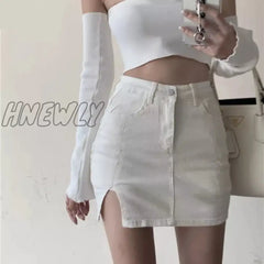 Hnewly Skirts Women Fashion Solid Design Denim High Waist Students Minimalist Comfort Daily Basic