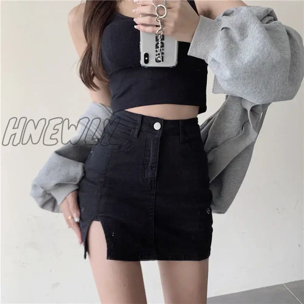 Hnewly Skirts Women Fashion Solid Design Denim High Waist Students Minimalist Comfort Daily Basic