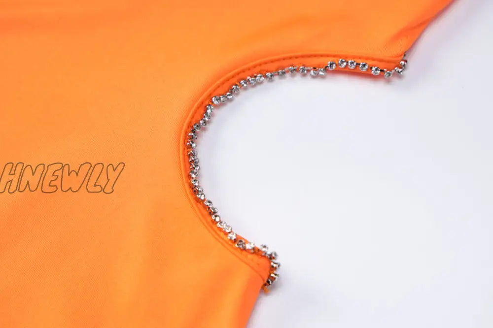 Hnewly Sleeveless Diamonds Chain Cut Out Mini Slip Prom Dress Sexy Bodycon Summer Women Club