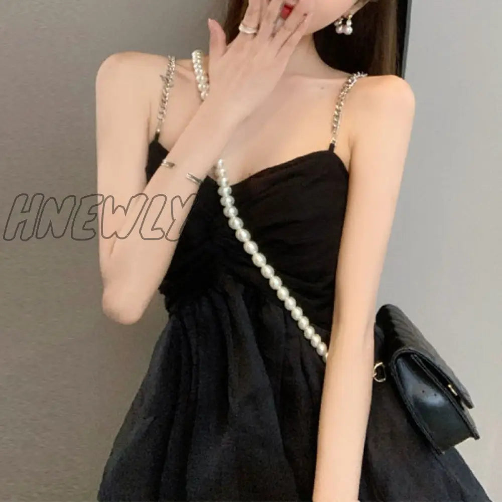 Hnewly Sleeveless Dresses Fashion Korean Sundress Summer Gauze Solid Sweet Sexy Ladies Simple