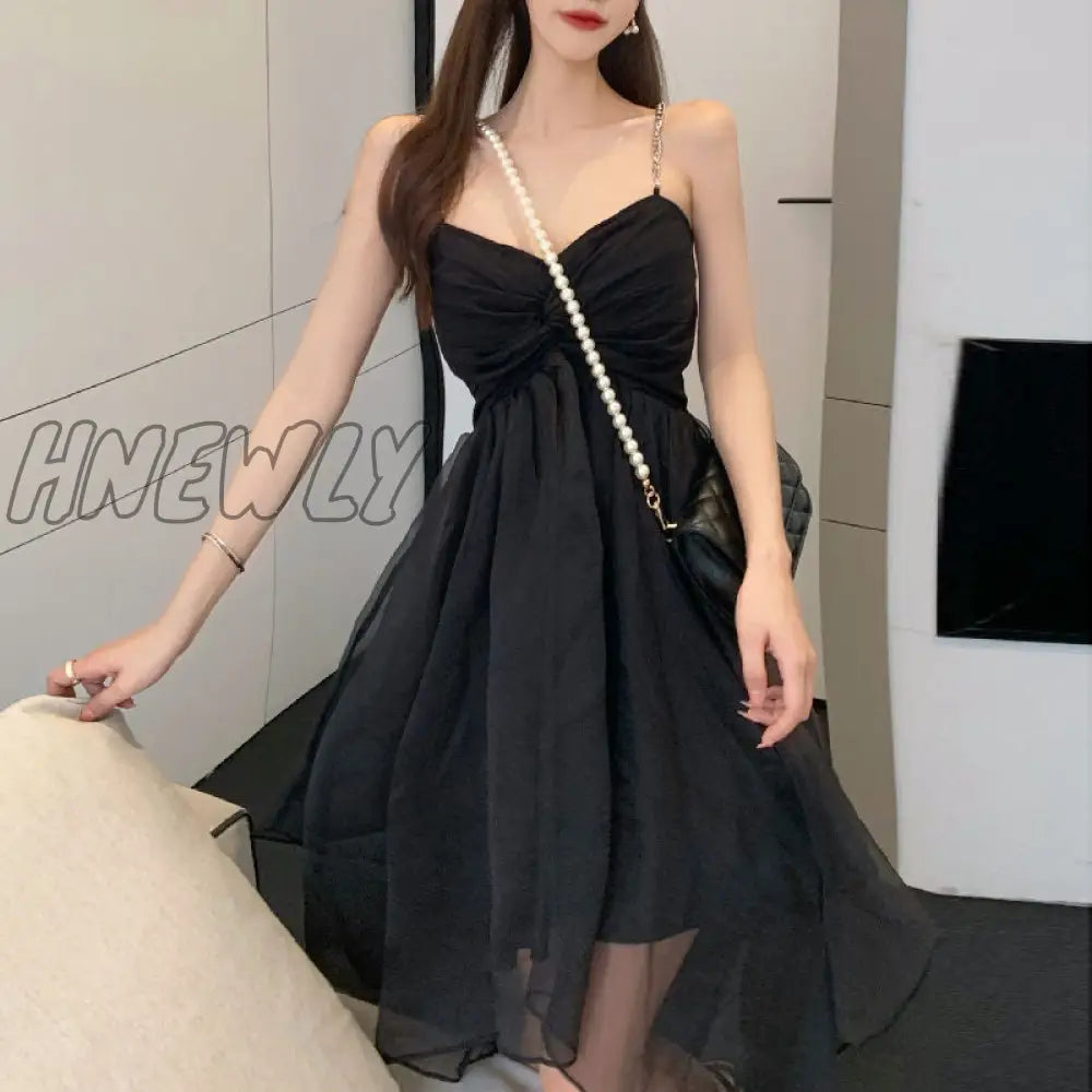 Hnewly Sleeveless Dresses Fashion Korean Sundress Summer Gauze Solid Sweet Sexy Ladies Simple
