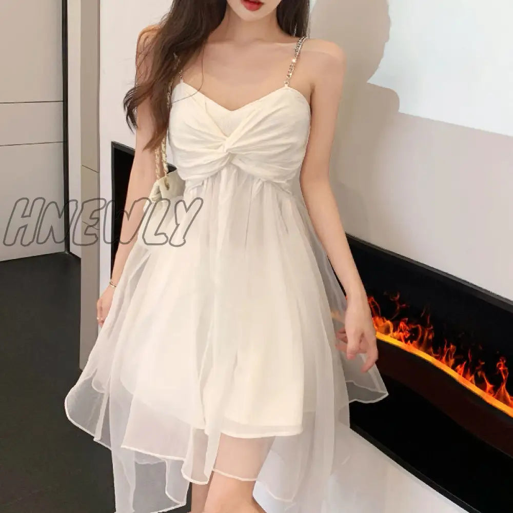 Hnewly Sleeveless Dresses Fashion Korean Sundress Summer Gauze Solid Sweet Sexy Ladies Simple