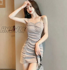 Hnewly Sleeveless Dresses Women Sexy Slim Solid Folds Elegant Fashion Korean Платье