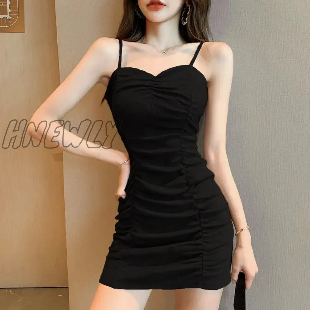 Hnewly Sleeveless Dresses Women Sexy Slim Solid Folds Elegant Fashion Korean Платье