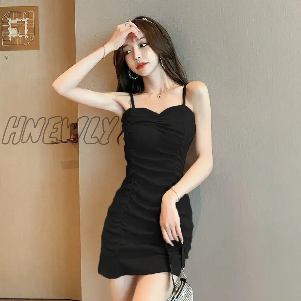 Hnewly Sleeveless Dresses Women Sexy Slim Solid Folds Elegant Fashion Korean Платье
