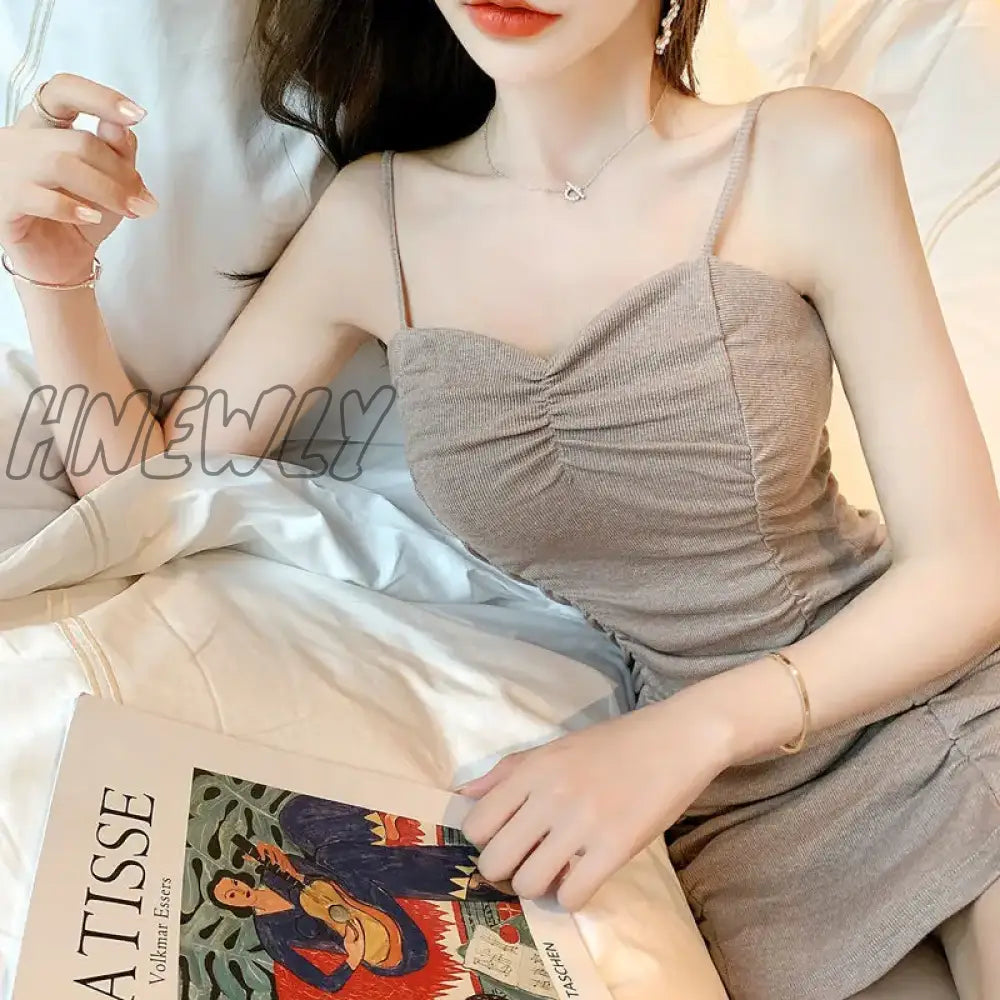 Hnewly Sleeveless Dresses Women Sexy Slim Solid Folds Elegant Fashion Korean Платье