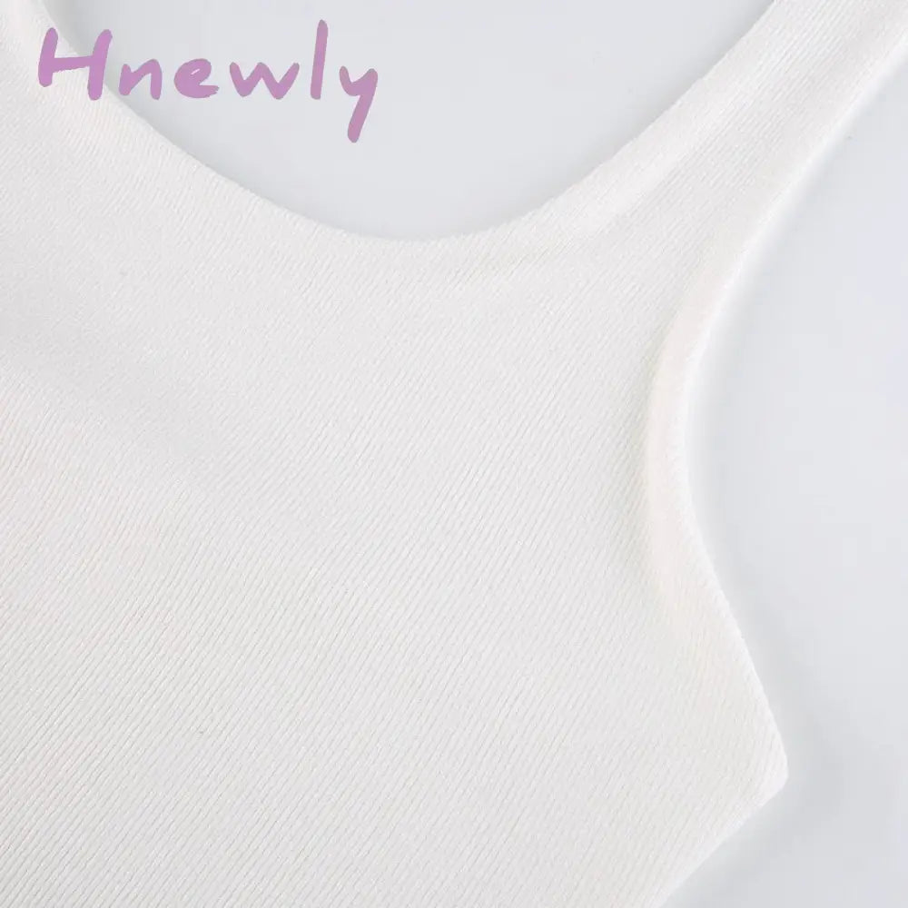 Hnewly Sleeveless Rib Knit White Casual Tank Top Women’s Summer Fitness Slim Cotton Crop Tops